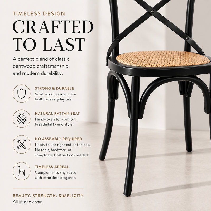 August Grove Donaciano Dining Chair – Solid Wood Farmhouse Side Chair with X-Back Design – Rustic Kitchen & Dining Room Seating