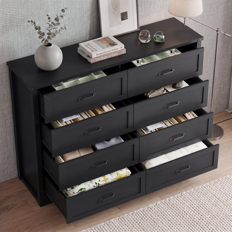 8-Drawer Dresser, 48" Wide Wood Chest of Drawers with Deep Storage, Modern TV Stand with Metal Handles for Bedroom & Living Room, White
