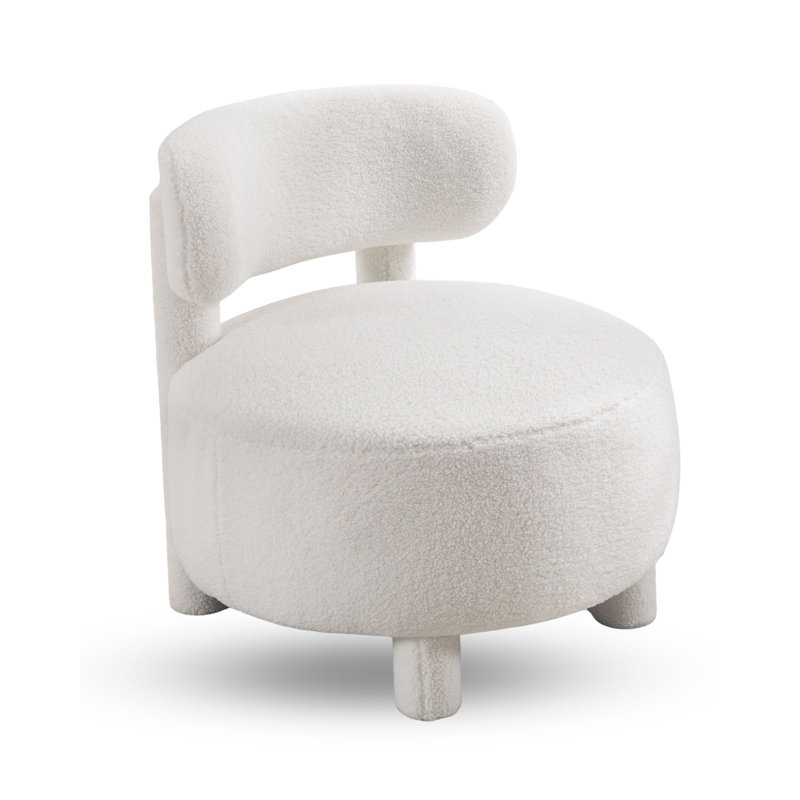 Chaise de salle d'attente, fauteuil d'appoint en tissu Teddy sans accoudoirs avec pieds courbés en bois massif, Crème, crème