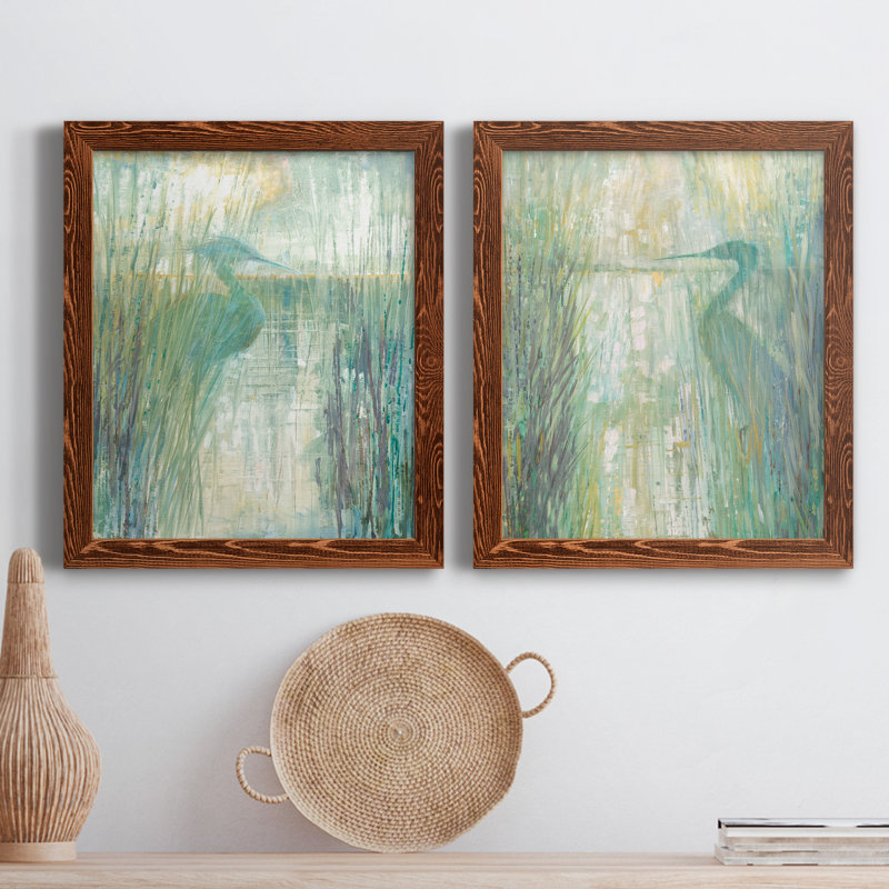 Morning Egret I - ensemble de 2 reproductions d'art sur toile encadrées, H 31,5 po x l 47 po x P 1,5 po, Cadre en érable