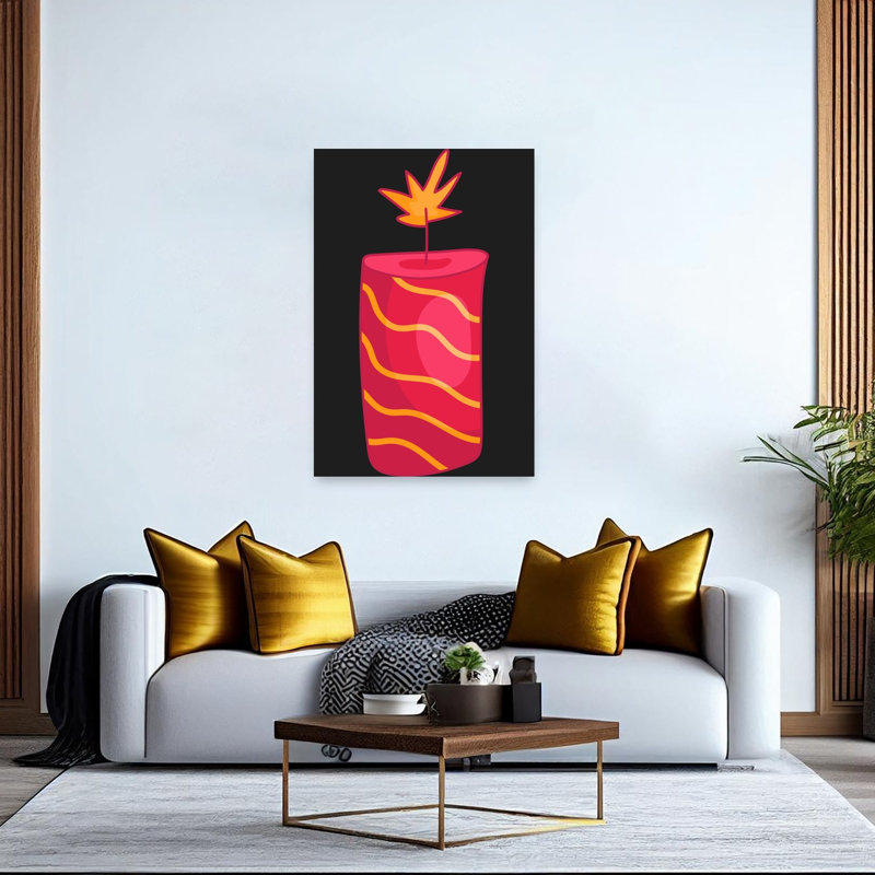Lit Red Firecracker Bold Abstract Contemporary Wall Art Print by Marika Barsrsind - Wrapped Canvas Print