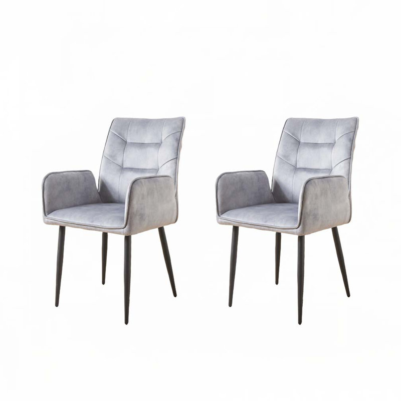 Modern Velvet Upholstered Dining Chairs Set of 2 - Sturdy Iron Frame with Plush Cushioned Seating, Gray