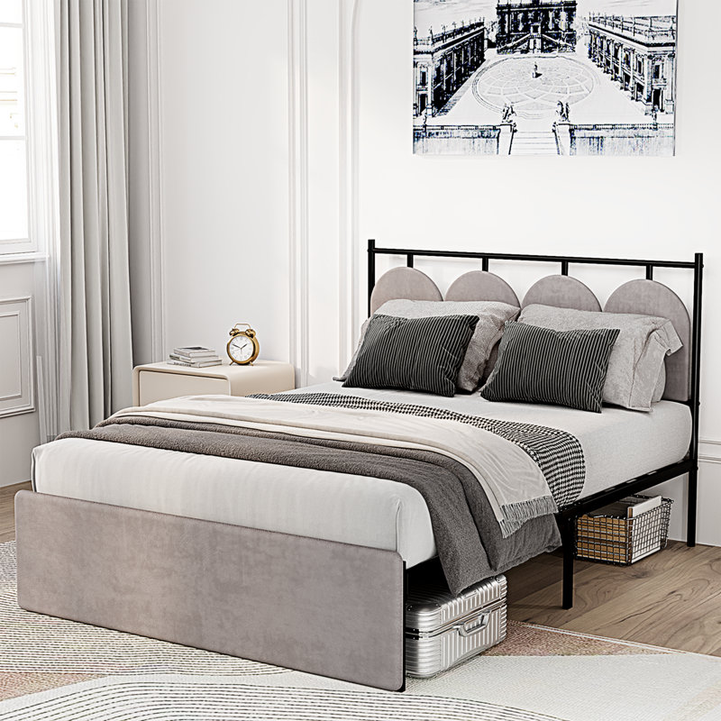 Upholstered Bed Frame With Headboard And Footboard, Modern Platform, Full
