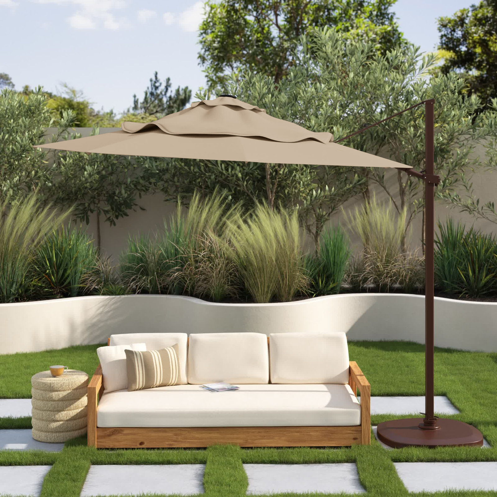 12.3' Cantilever Sunbrella® Umbrella, Antique Beige Sunbrella® Canvas, Bronze