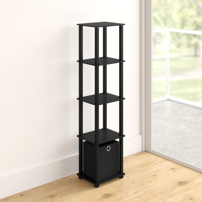 Evianna Shelving Unit Bookcase with Fabric Bin, Black