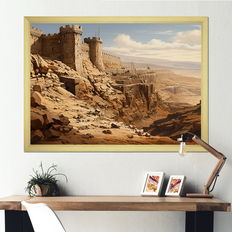 «Abstract Judaism Masada Fortress Mystery I», reproduction sur toile, Cadre doré simple, H 12 po x l 20 po x P 1 po