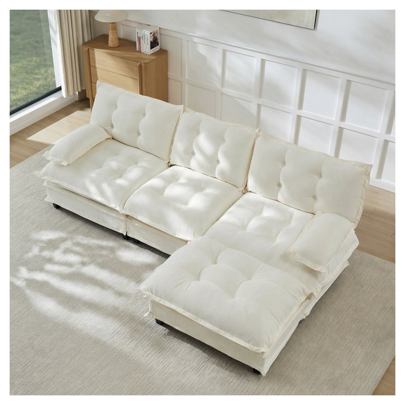 Canapé modulaire 107 pouces à 3 places modulaire nuage en chenille et siège profond en chenille respirante, Chenille beige