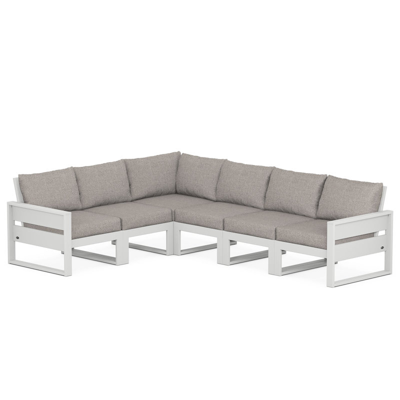 Ensemble de conversation d'extérieur pour 5 personnes avec coussins POLYWOOD Eastport, Blanc, Tweed usé
