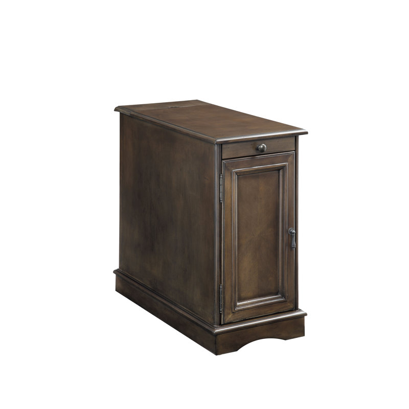 Abrahamson Drum End Table with Built-In Outlets, Grey