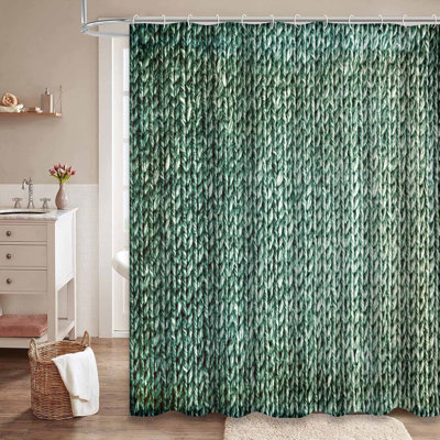 Faded Green Knitted Rustic Canvas Abstract Cloth Clothes Clothing Color Shower Curtain with 12 Hooks