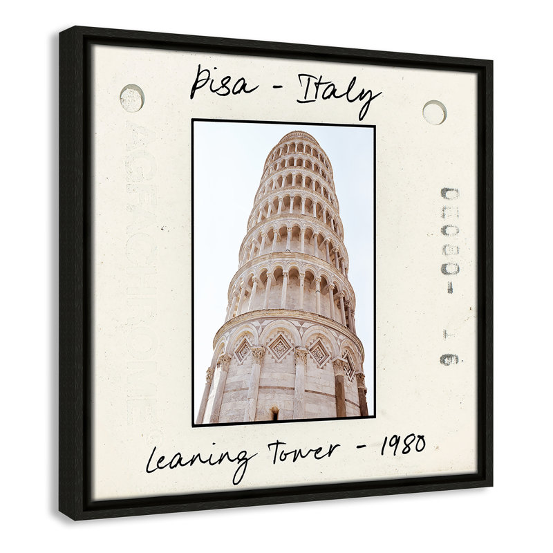 Pise, Italie - reproduction de tour penchée par Natalie Carpentieri, Toile encadrée flottante espresso