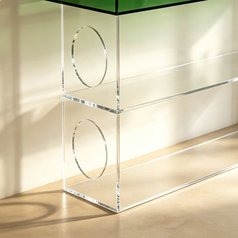 Console moderne à tablette ouverte en acrylique, H 29,53 po x l 47,24 po x P 11,81 po