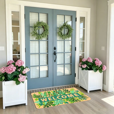 Tapis d'entrée/terrasse/jardin/porche à motif abstrait de feuilles vertes (20 x 32 pouces)