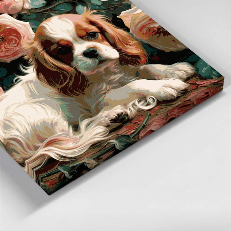 «Dogs Cavalier King Charles Spaniel», art mural sur toile brune, H 24 po x l 36 po