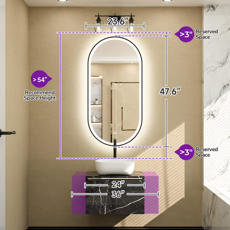 Chavira Oval Anti-Fog LED Vanity Mirror, Matte Black, 48" x 24"