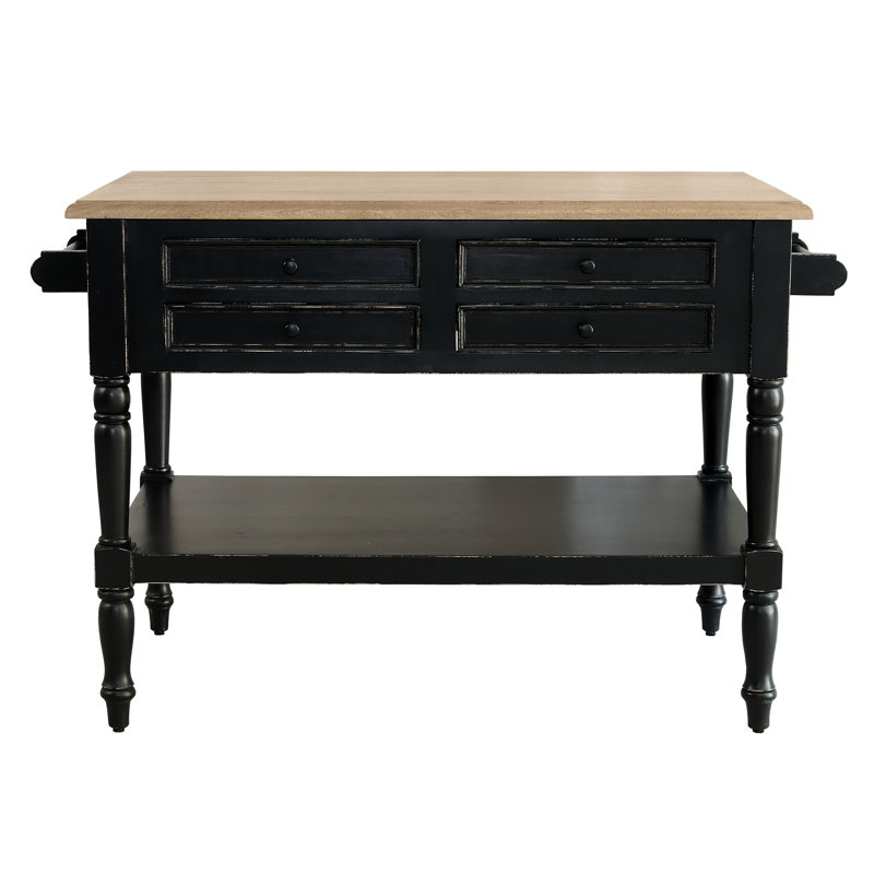 Kitchen Island, Light Distressed Black, Rustic Mango Gray Wash