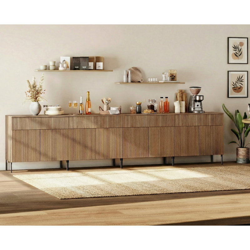 Buffet en bois rosé de 126 po Union avec portes et tiroirs, armoire de rangement moderne large 4-en-1 pour cuisine, salle à manger