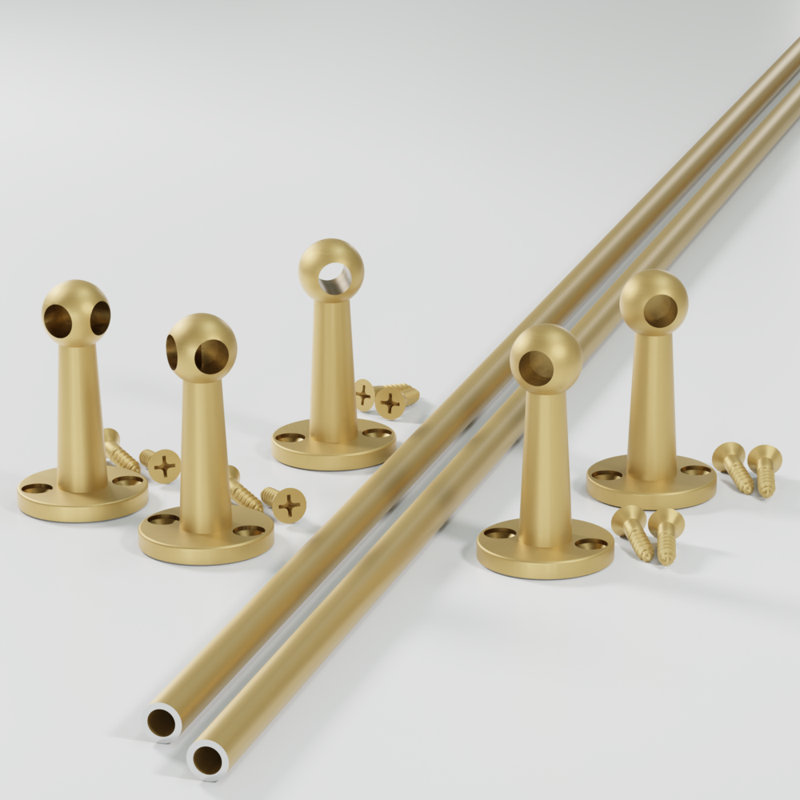 Ensemble de rail de galerie traditionnel, pour étagère - plat , H 1,71 po x l 36 po x P 12 po, Laiton satiné