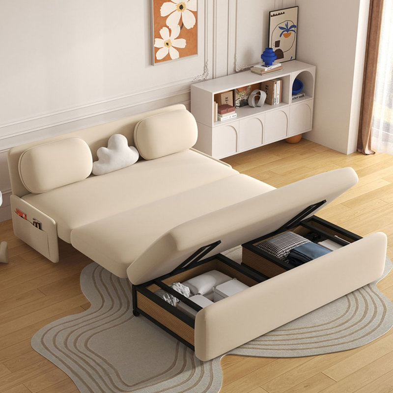 Canapé-lit causeuse 100% polyester beige, 59.06"W*32.28"D*33.86"H
