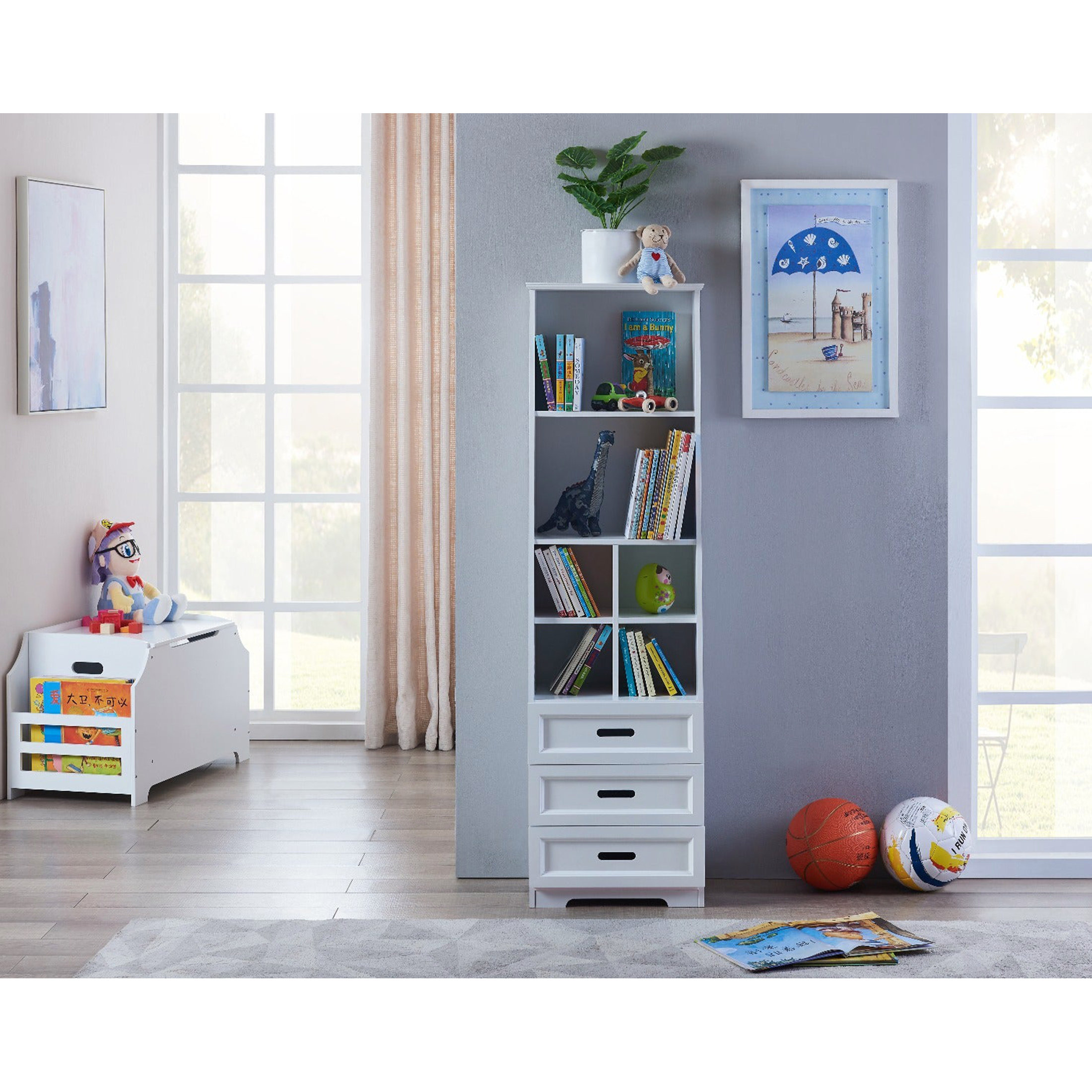 Lark Manor™ Funnel White Bookcase Book Shelf Storage Unit with Book ...