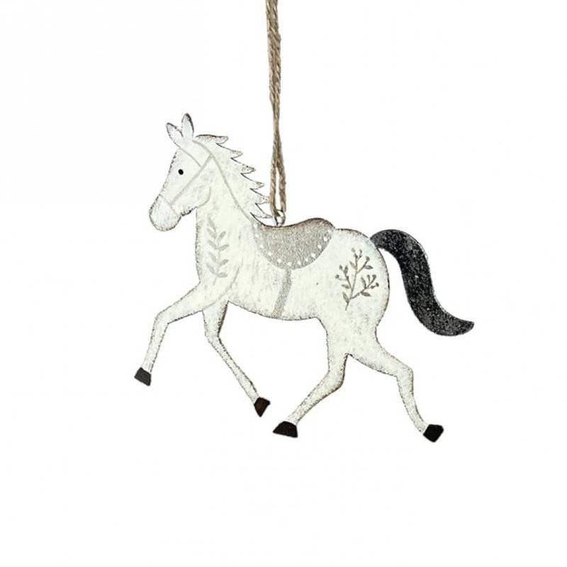 Ensemble de 2 décorations de cheval blanc et argent