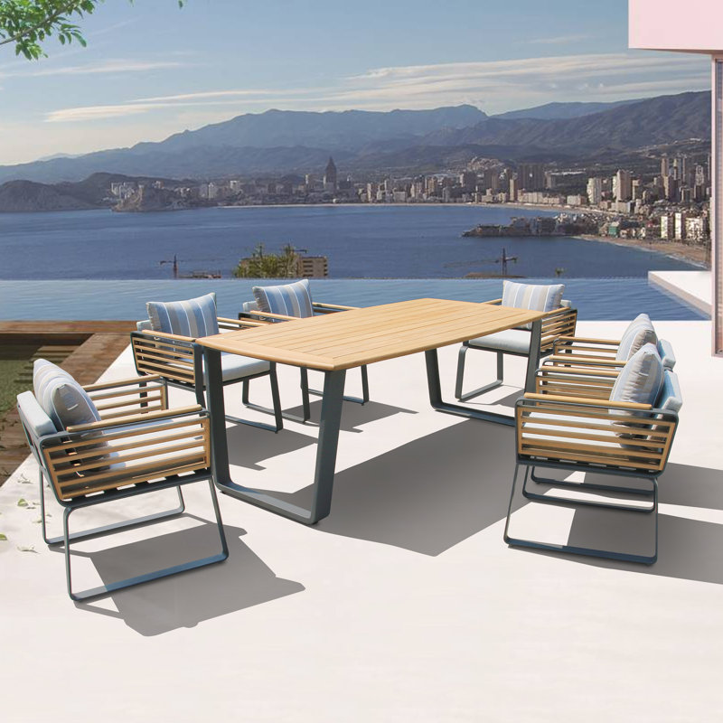 Palazzolo 6 - Person Teak Patio Dining Set with Rectangular Table , Cushions Included