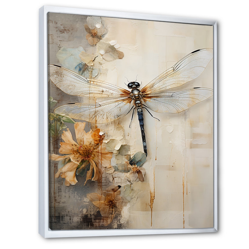 «Dragonfly Delight II», reproduction sur toile, Reproduction avec cadre flottant, H 40 po x l 30 po, Blanc