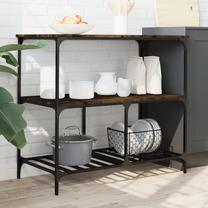 Ohler Metal Bar Cart, Smoked Oak