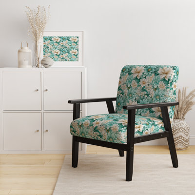 Bohemian Dream Emerald Dahlia Pattern - Upholstered Cottage Accent Arm Chair