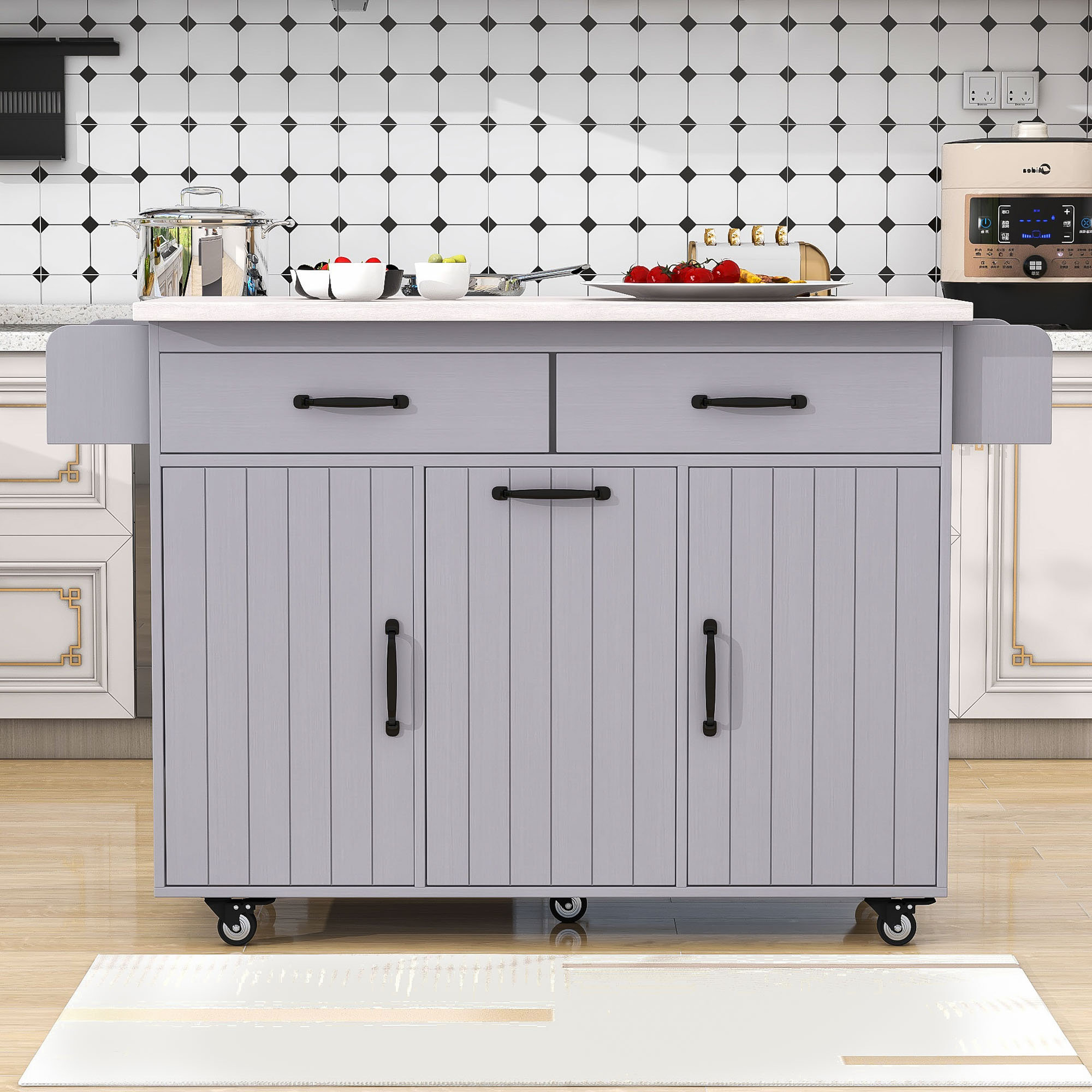 Latitude Run® Okeima Kitchen Island Cart with Drop Leaf, Spice and ...