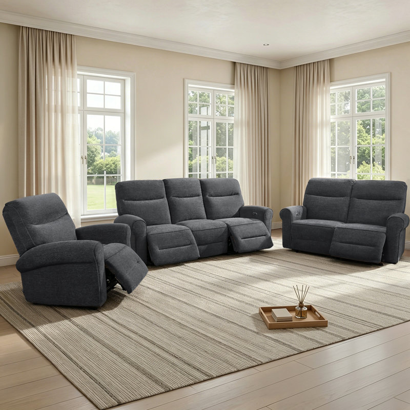 3-Piece Wall Hugger Power Reclining Living Room Set with USB Charging Ports