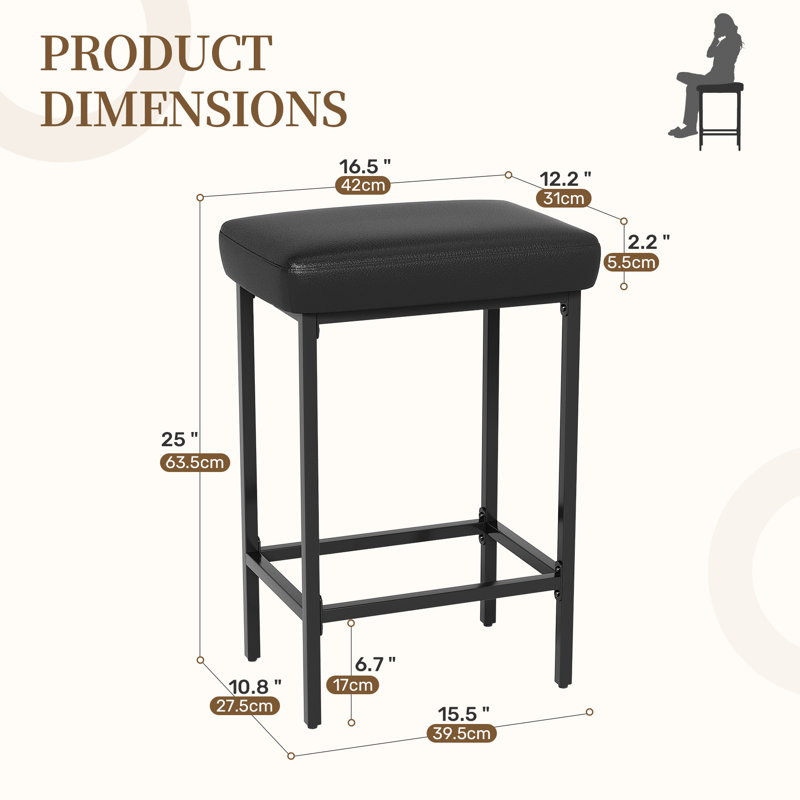 Modern Bar Stools Set Of 2 ,pu Upholstered Counter Height Stools With Steel Frame For Kitchen Island & Home Bar