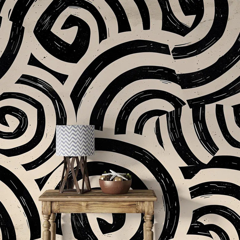 «Bold Spiral Abstraction» sur toile beige, L 108 po x l 96 po