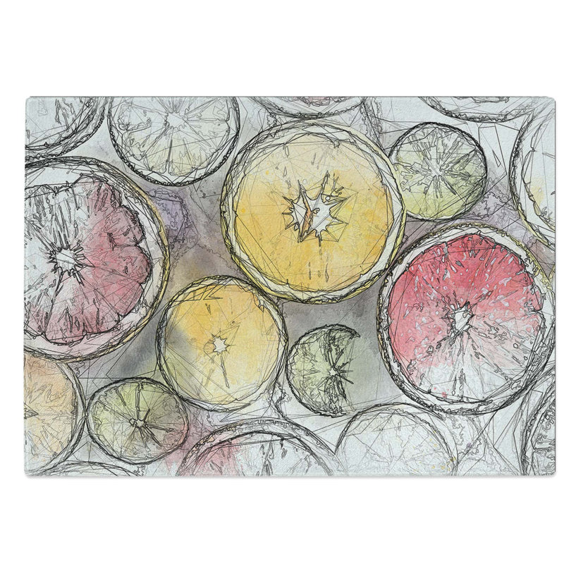 Tempered Glass Sliced Citrus Fruits Chopping Board, 39 cm W x 28.5 cm L