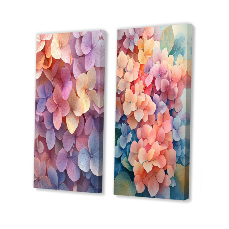 Hortensias jardin des couleurs de l'été I - impressions sur toile florales 2 pièces, H 28 po x l 25 po, Toile tendue