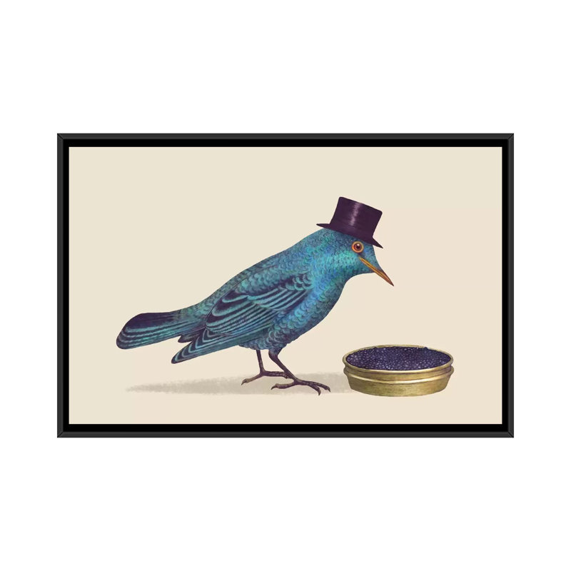 «Gentlebirds Préfér Caviar», impression sur toile tendue, Toile avec cadre noir, Pas de tapis, H 32 po x l 48 po x P 1,5 po