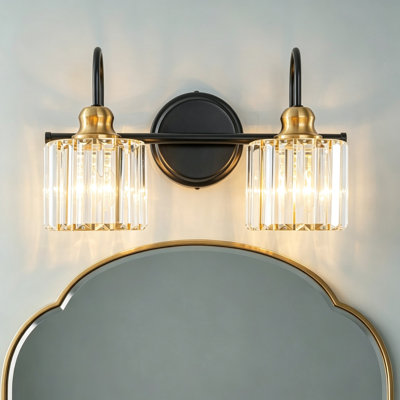 Gjystina 2-Light Dimmable Gold-Black/Chrome Crystal Vanity Light