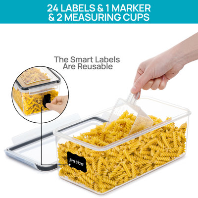 Ensemble de 4 contenants alimentaires hermétiques avec couvercles de 3,2 l, boîtes de spaghetti en plastique pour organisateur de pâtes, rangement de garde-manger étanche à l'air sans BPA