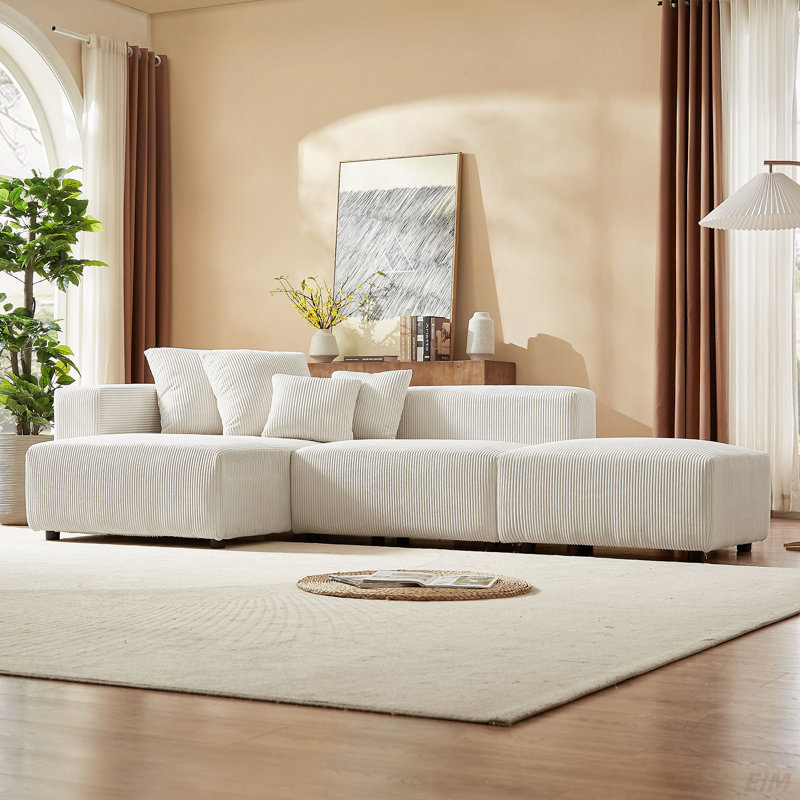 Canapé et chaise rembourrée Dubava, Tissu beige, H 25,59 po x l 118,11 po x P 59,05 po