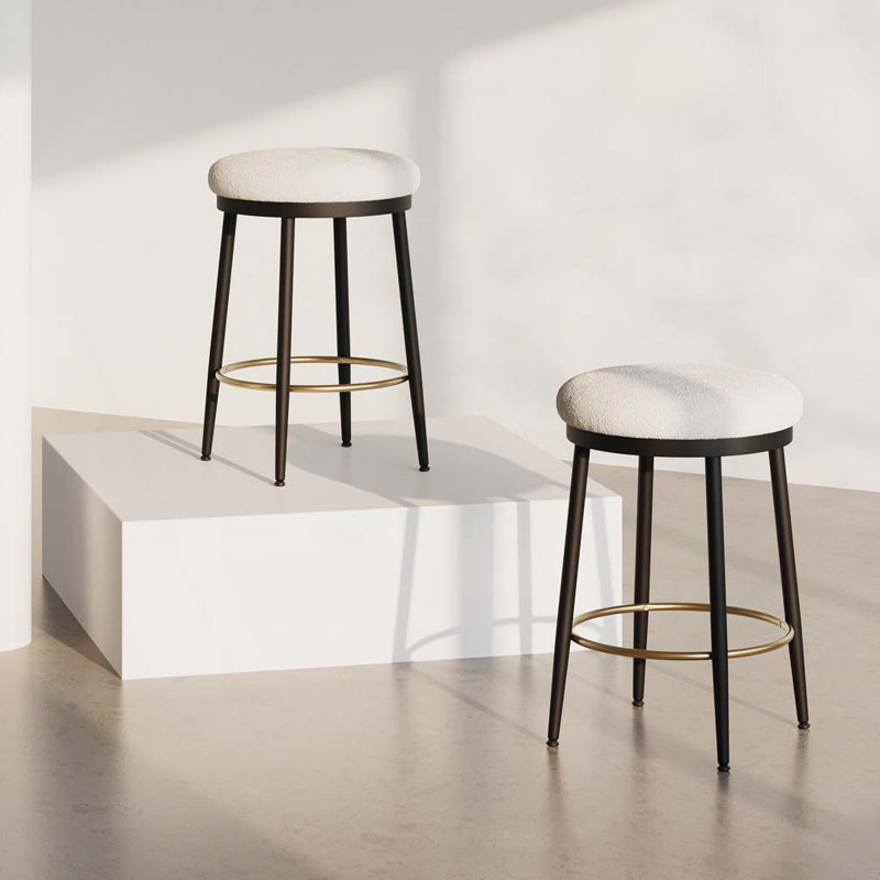 Tabourets de comptoir en bois rembourrés Farmhouse, Blanc
