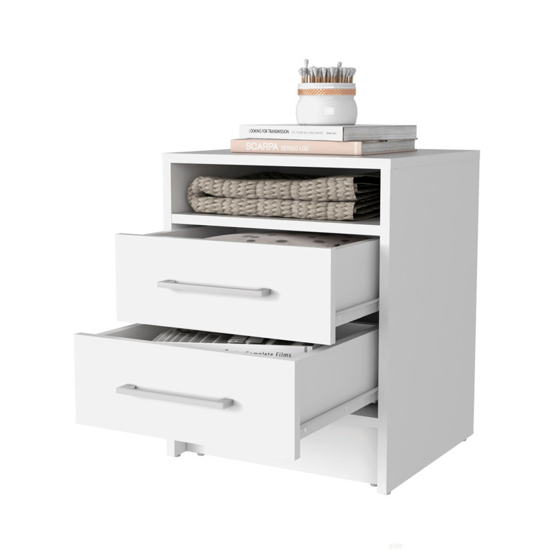 Table de chevet Eastover 2.0 en mélamine avec deux tiroirs Eastover, 23.6'' H x 17.7'' W x 15.8' D, Blanc