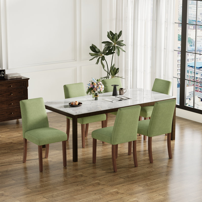 17.3'' Wide Modern Upholstered Fabric High Back Parsons Side Dining Chair with Solid Wood Legs, Green