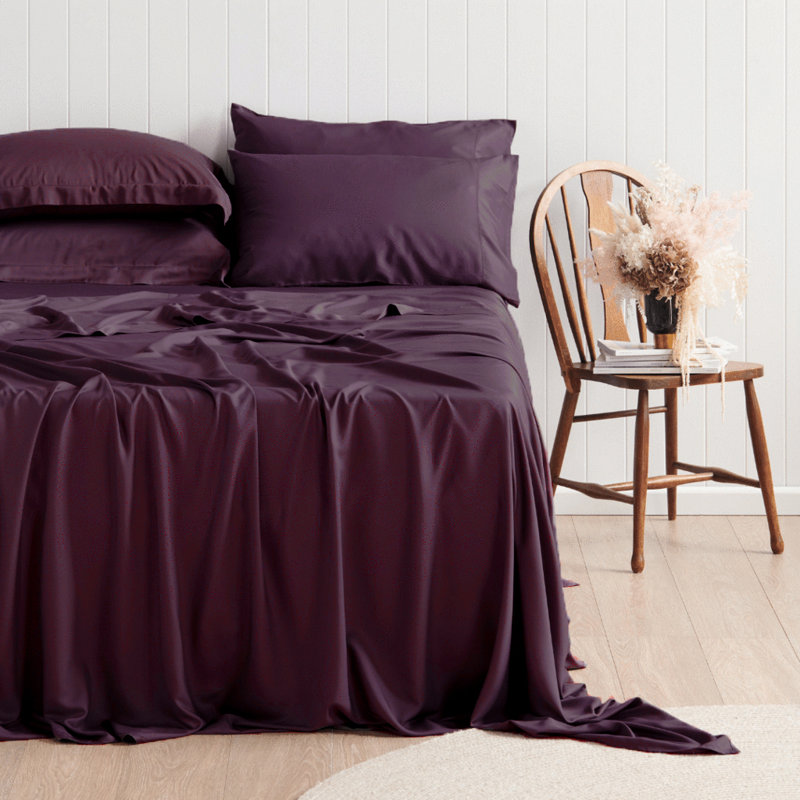 Ensemble de draps 6 pièces en rayonne de qualité supérieure - ultra doux et respirant, Aubergine