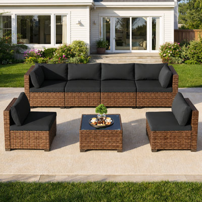 7 - Person Outdoor Wicker Patio Conversation Set With Cushions, Weather-resistant