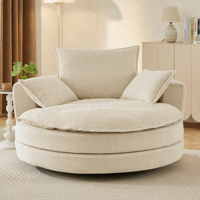 Fauteuil demi-tonneau pivotant à 360 ° de 57,5 po avec coussin double couche et 3 coussins amovibles