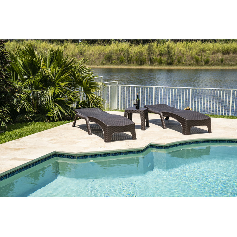 Chaise longue d'extérieur en osier avec table Roma, Toile Sunbrella® brun baie, Brun