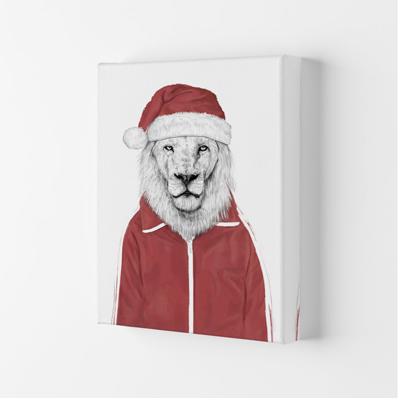 Santa Lion by Mercedes Lopes Charro - Print, 29.7cm H x 21cm W x 4cm D, Wrapped Canvas