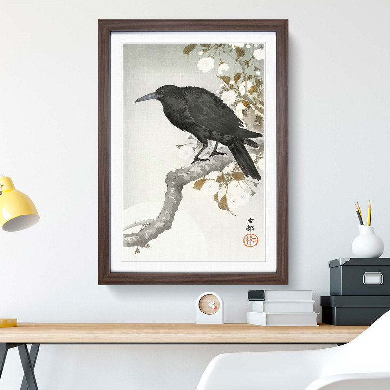 A Crow on the Blossom Tree by Ohara Koson - Framed Print, Walnut Framed, 63cm H x 45cm W x 2cm D