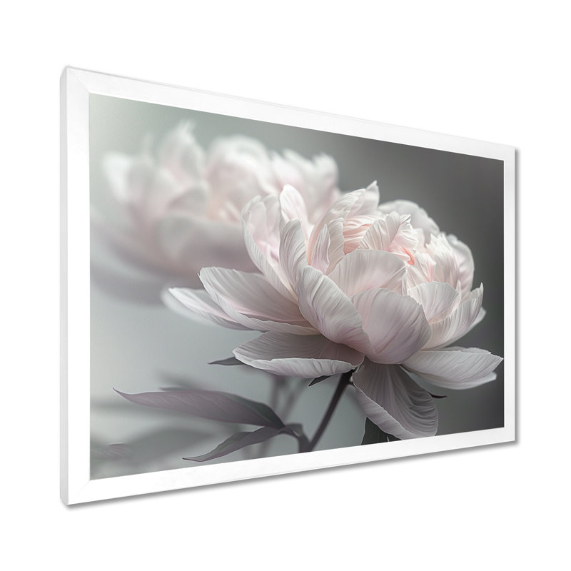 Rozier - Décoration murale pivoines, Cadre blanc, H 24 po x l 32 po
