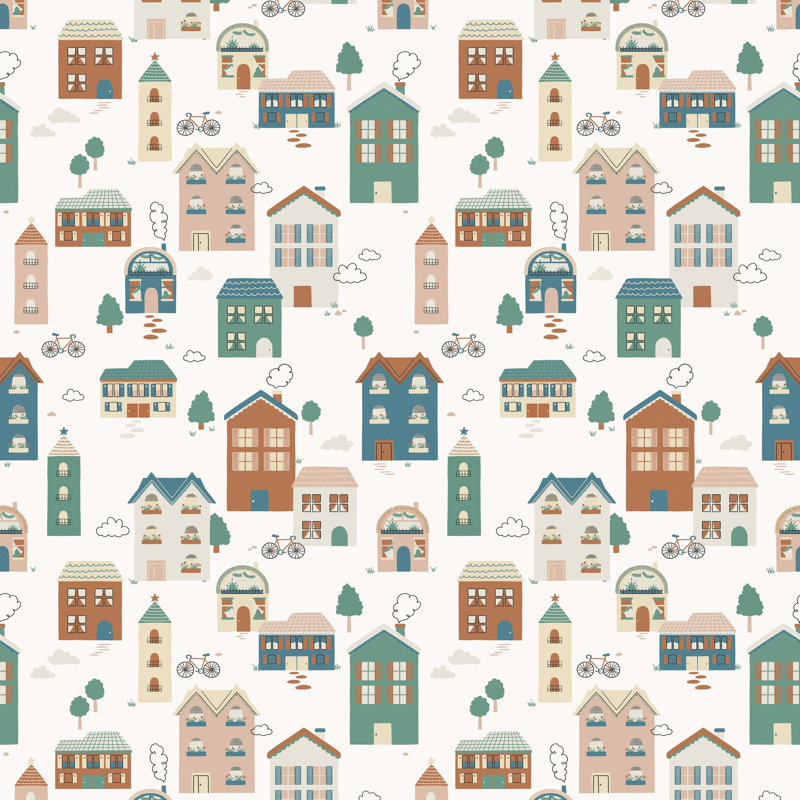 Day Dreamers Collection Multi-Colored Tiny Houses 78.7-Inches Wide x 9.3-Feet High 4-Panel Wall Mural